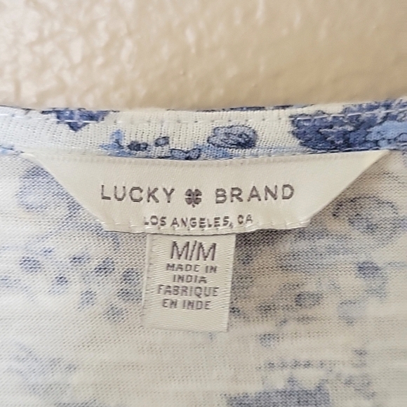 Lucky Brand Womens Floral Puff Sleeve Smocked Blouse - Size Medium - Picture 8 of 8